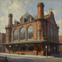 a beautiful very detailed painting of industrial architecture architecture taxi station building by ted nasmith, dramatic lighting, archdaily, wallpaper, highly detailed, trending on artstation.