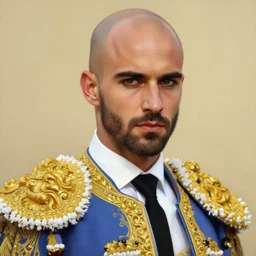 beautiful gorgeous bald toreador guy with a short beard, painted by tom lovell, alex malveda, greg staples