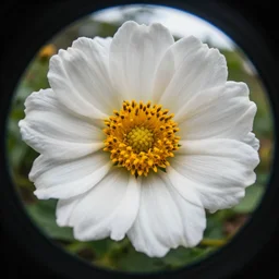 Fish-eye photography very close to a flower