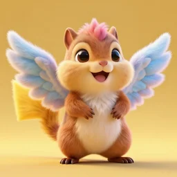 high quality 3 d render hyperrealist very cute multipastel fluffy! happy griffin chipmunk hybrid with fluffy wings!, vray smooth, in the style of detective pikachu, hannah yata charlie immer, dramatic yellow light, low angle, uhd 8 k, sharp focus