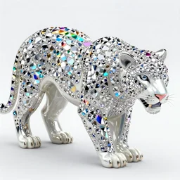 multifaceted swarovski panther render, rainbow refraction, polished, highly reflective, porcelain, opal, quartz, diamond volumetric lighting, octane render, 8 k, photorealistic, ultra realistic