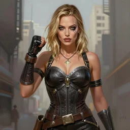 a portrait of margot robbie as a dead or alive fighting game character, urban motifs, intricate, elegant, highly detailed, digital painting, trending on artstation, concept art, smooth sharp focus, illustration, art by artgerm and greg rutkowski