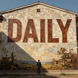 socialist realist mural of the lone word daily!!!!!!!!!!