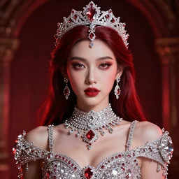 portrait of wonderful princess of diamonds with fair skin, ornate 8 k gorgeous intricate detailed, red accent lighting, dramatic cinematic light, award winning photography, octane render