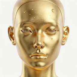 an intricate, detailed face of an android, golden skin with water drops on it, unreal engine, trending on artstation, art nouveau
