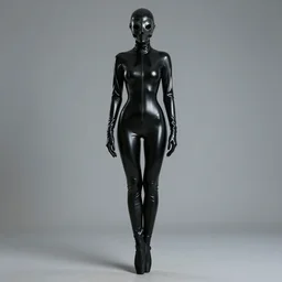 hooded flat slim thin petite female plague doctor, in extra tight shiny black latex suit, long sleeves, turtleneck, trending on artstation, dieselpunk, latex plague crow mask, ballet boots, establishing shot, fullbody shot