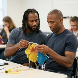 Diamond Dallas Page teaching a knitting class. photo from New York Magazine