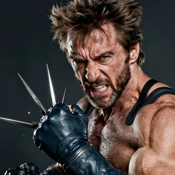 Clint Eastwood as Wolverine, stabbing Sabertooth with sharp metal pieces from his fist,  angry face, hyper realistic, high detail skin