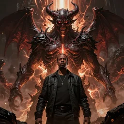 the second coming of chris rock, by dan mumford and ross tran, cosmic, terrifying, demon rays, intricate detail, cinematic, 8 k, cel shaded, unreal engine, featured on artstation, pixiv
