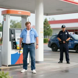 Mr. Clean getting arrested by the police at a gas station