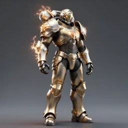 full body shot, digital realistic 3 d rendering of a futuristic spacepunk armor holy paladin with light powers and sculpted detailed head armor, highly detailed, 4 k, hdr, smooth, sharp focus, high resolution, award - winning photo., corona render, substance painter hyper detailed armor. trending on art statation