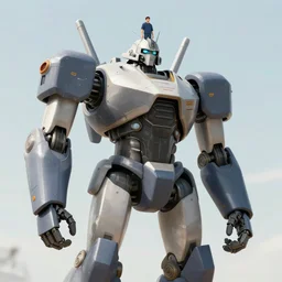a man standing on top of a giant robot, concept art by pat adams, cgsociety, les automatistes, reimagined by industrial light and magic, playstation 5 screenshot, toonami