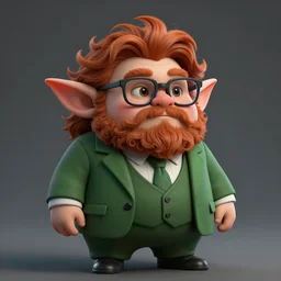 portrait of a fat little goblin with red hair and beard in a green business screen suit wearing glasses who is also a twitch streamers, wide angle shot, diffuse lighting, fantasy, intricate, elegant, highly detailed, lifelike, photorealistic, digital painting, illustration, concept art, smooth, sharp focus, a 2 4! film cinematography, unreal engine, cinematic, hyper realism, high detail, octane render, 8 k,