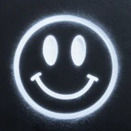 grafitti smiley face on a black bacground, spray paint texture, in style of futura, artsy