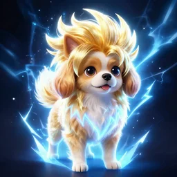 Super Saiyan Shih Tzu, Gold Hair, Glowing, Lightning Arcs, Crackling, Blue, Blonde, Glowing, Dog