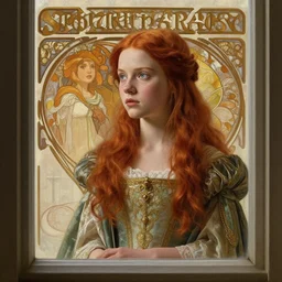 a window - lit realistic portrait painting of a thoughtful girl resembling a young, shy, redheaded alicia vikander or millie bobby brown as an ornately dressed princess from the latest star wars movie, highly detailed, intricate, by bouguereau, alphonse mucha, and donato giancola
