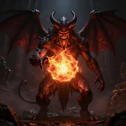 dark angry demon casting fireball!, portrait 4 / 3, symmetrical, golden ratio, digital art, fantasy art, octane render, unreal engine, high detail, very realistic, by greg rutkowski, by james gurney