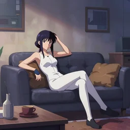screenshot from synthwave science fiction anime couch in living room!!!!!, from the anime film ghost in the shell, trending on artstation