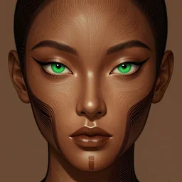 symmetry, samurai, lines, brown skin, green iris, machine face, intricate, elegant, highly detailed, digital painting, artstation, cgsociety, concept art, smooth, sharp focus, pigment, illustration, art by camille corot and karol bak and kim tschang yeul, 8 k