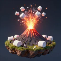 a volcano erupting marshmallows on an island, highly detailed, concept art, art by wlop and artgerm and greg rutkowski, masterpiece, trending on artstation, 8 k