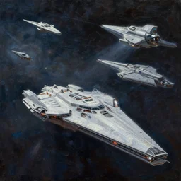 a fleet of starships in the emptiness of space, highly detailed oil painting, impasto brush strokes, soft light, 8 k, cyberpunk colour palette, dramatic composition, dramatic lighting, sharp focus, concept art, masterpiece, by adrian ghenie and jenny saville and zhang jingna