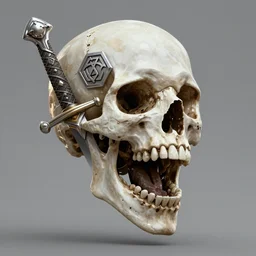 screaming skull with sacrificial - dagger, silver hexagon, powerful magic symbol, epic legends game icon, stylized digital illustration, radiating a glowing aura global illumination, octane render, unreal engine