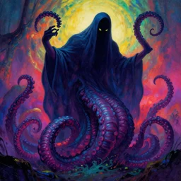 A psychedelic shadowghast enormous tentacle , vibrant color scheme, highly detailed, in the style of romanticism, cinematic, artstation, Moebius, Greg rutkowski