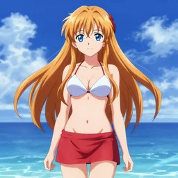 a very beautiful young yuuki asuna,, full body, long wavy hair, sky blue eyes, full round face, bikini, miniskirt,, cinematic wallpaper by kentaro miura