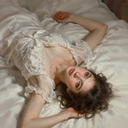 highly detailed portrait of beautiful girl wearing night gown laying in her bed, fantasy character portrait, dynamic pose, above view, top lighting, realistic shaded, loose brush strokes, perfect face, 8 k realistic, hyper detailed, digital painting, artstation, concept art, hyper detailed eyes, top lighting, art by peter mohrbacher and artgerm