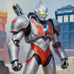 greg manchess portrait painting of armored casshern from casshan ultraman zero cyberman from doctor who cyborg gay hungarian - american - japanese man hybrid as overwatch character, medium shot, asymmetrical, profile picture, organic painting, sunny day, matte painting, bold shapes, hard edges, street art, trending on artstation, by huang guangjian and ail elvgren and sachin teng