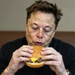 elon musk depressed with a cheeseburger in his hand,detailed,photo