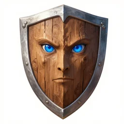 dnd manual, druid, shield made of wood, blue eyes, sword