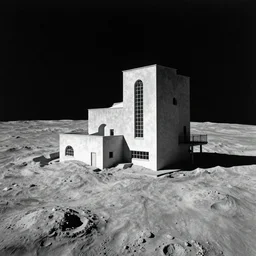 a 1960s photo of an architectural project by El-Lissitzky on the moon surface, 8K HD, silverprint, highly detailed
