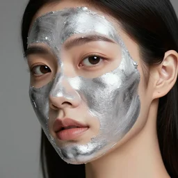 asian woman closeup face portrait, with chrome liquid face mask stripes, highly detailed face, elegant pose, intricate, extremy detailed, cgsociety, unreal engine, octane render, portrait ilghting, 3 5 mm award winning, highly detailed 4 k art