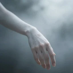 out of focus photorealistic, closeup of single pale extended arm by sarah moon, very blurry, translucent white skin, foggy