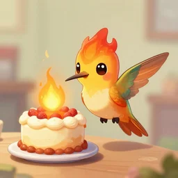 a cute adorable small flaming fire elemental hummingbird baking a cake deviantart Greg rutkowski