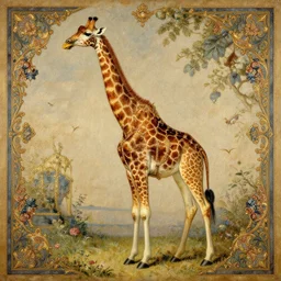the royal king's giraffe by greg hildebrant lisa frank fancy rococo baroque regal oil painting high quality award winning clothed in fancy garb