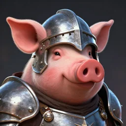 head shot of a humanoid pig wearing iron armor and helmet, digital art, highly detailed, dungeons and dragons avatar portrait, trending on artstation