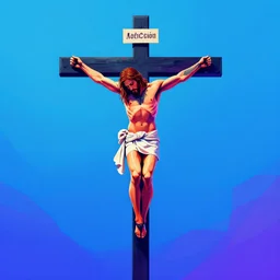 crucifixion of conor mcgregor, jesus, 1 0 s movie poster, minimalist, vibrant, cyberpunk crucifixion, digital art trending on art station