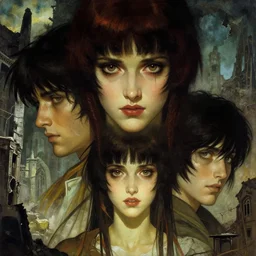 a film still of elizabeth from bioshock infinite, detailed features, closeup at the faces, dramatic cinematic, at ruins city, gapmoe yandere grimdark, trending on pixiv fanbox, painted by greg rutkowski makoto shinkai takashi takeuchi greg rutkowski, alphonse mucha