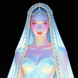 female android, jeweled veil, glowing skin, strong line, bright vibrant color, beautiful! coherent! by frank frazetta, high contrast, minimalism