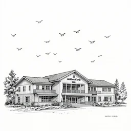 a beautiful detailed ink drawing of a swarm of a Golden Corral built on top of the Great Barrier Reef | graphic novel:.1 | unreal engine:.5