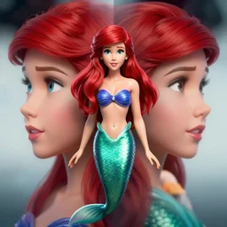 centered portrait photography Ariel the mermaid horizontally symmetrical artwork. high contrast. increased sharpness. depth of field. close-up portrait golden ratio, by Gil elvgren and Alberto Vargas, octane render, artstation