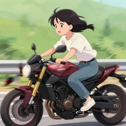 anime girl riding motorcycle alone