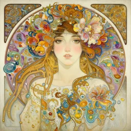 an intricate oil painting of a beautifull woman portrait surounded by hiper detailed inkdrop in water, flowers, melting colorfull wax, flying gold petals, fluid acrilic art, colorfull, excelent composition, wide shot, by yoshitaka amano, by greg rutkowski, by alphonse mucha by jeremyg lipkinng, by rhads, by ross tran