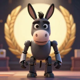 evil robotic donkey is heroically looking into the camera, blurry background, 2 d digital vector art, highly realistic, highly detailed, medium shot, low angle, dramatic lighting, picture of the year award