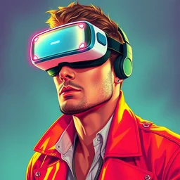 portrait of synthwave 8 0 s handsome confident max headroom wearing vr headset, cyberpunk, digital art, greg rutkowski, loish, rhads, beeple, makoto shinkai and lois van baarle, frank miller, ilya kuvshinov, rossdraws, tom bagshaw, glamour pose, alphonse mucha, - h 6 4 0