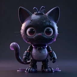 a digital art portrait of black slime cat character design from five nights at freddy, cute liquid ink cat character sheet, 4 k, ultra detail, volumetric lighting, unreal engine, octane render