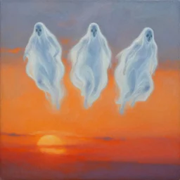 a beautiful painting of ghost riders in the sky, sunset, by alex grey and charlie russell