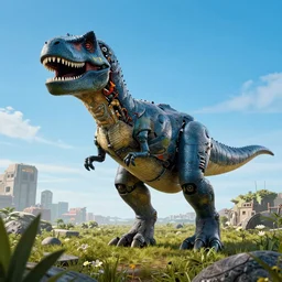 robot dinosaurs blockbuster action movie poster, award winning